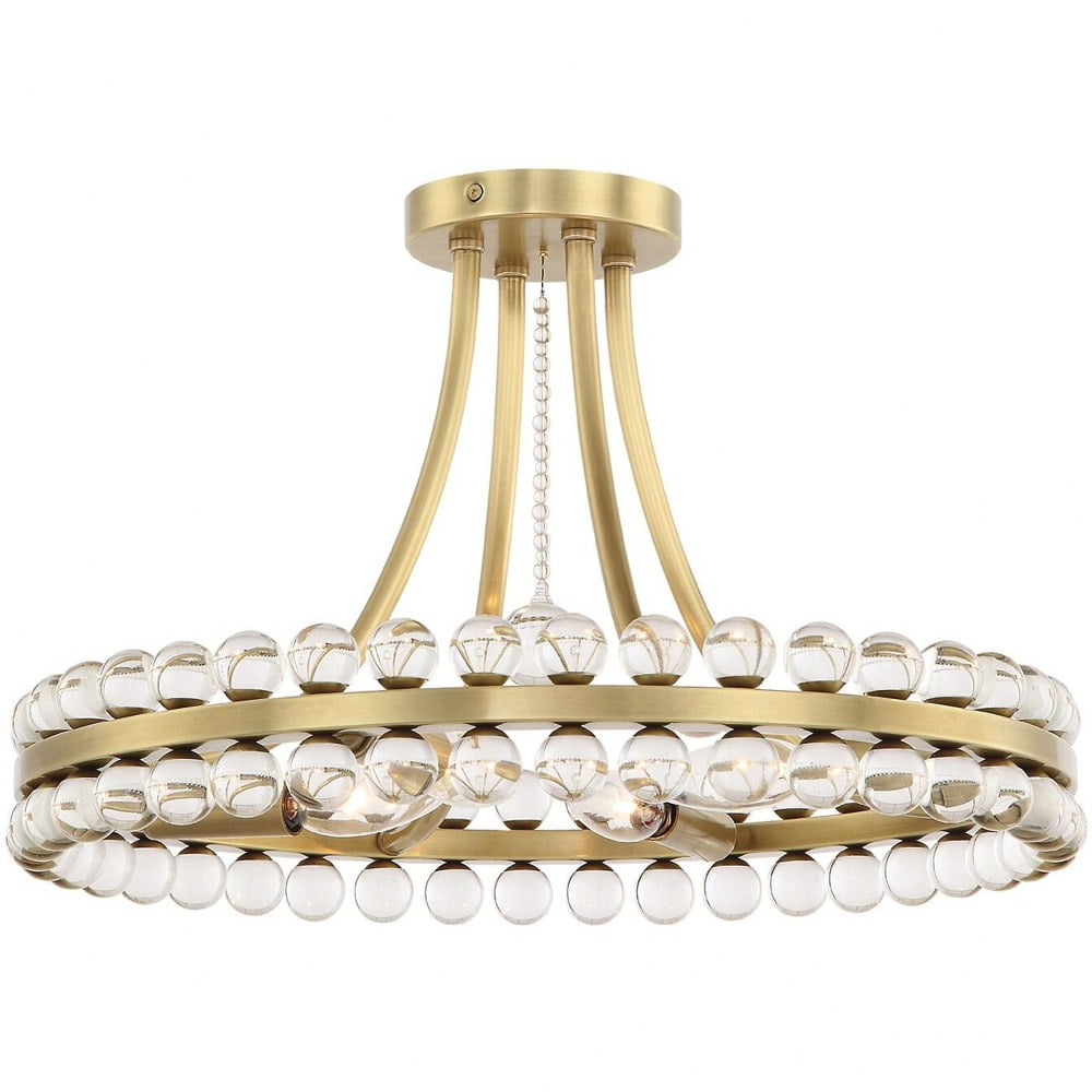 Clover Aged Brass 4-Light Globe Flush Mount with Glass Accents