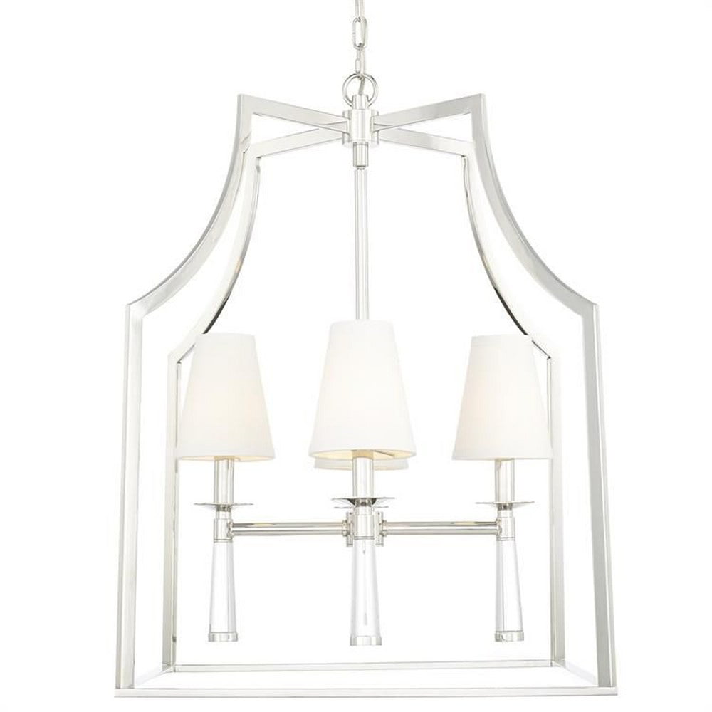 Polished Nickel 4-Light Chandelier with White Silk Shades