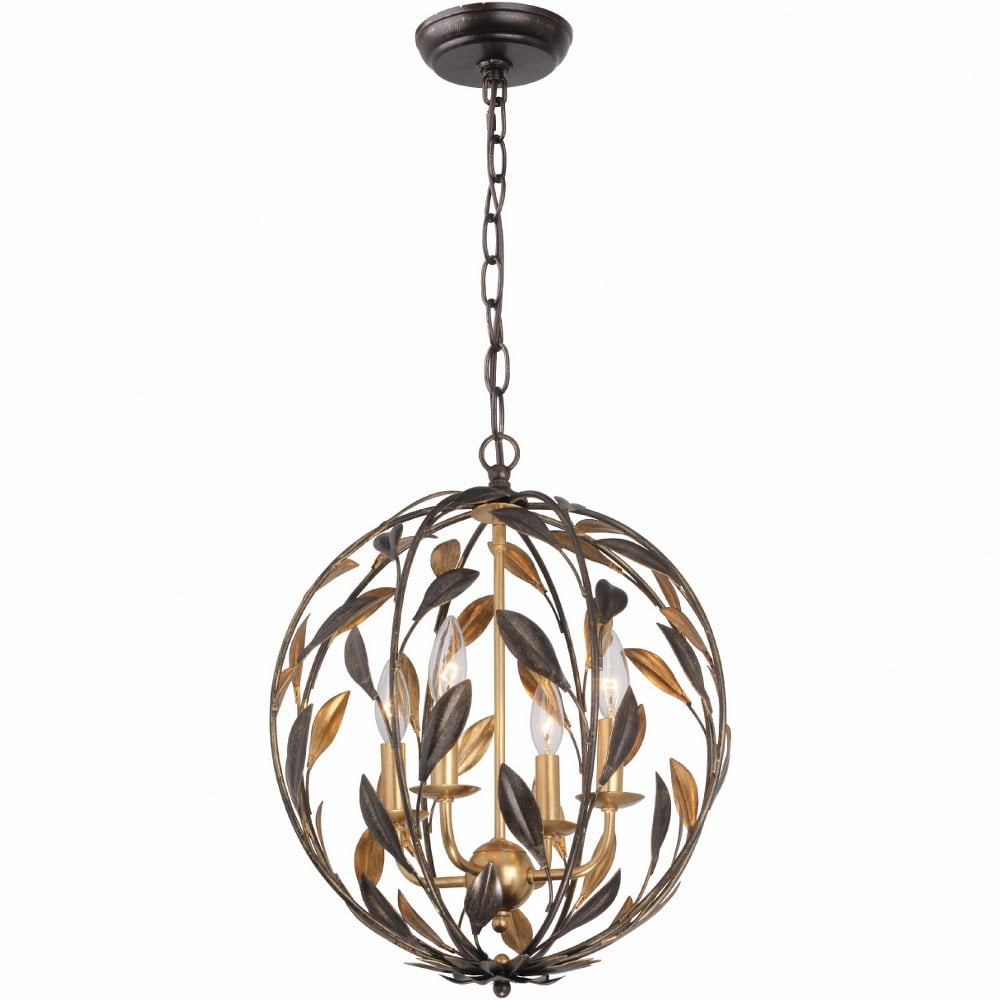 English Bronze and Antique Gold Mini Globe Chandelier with Crystal Accents