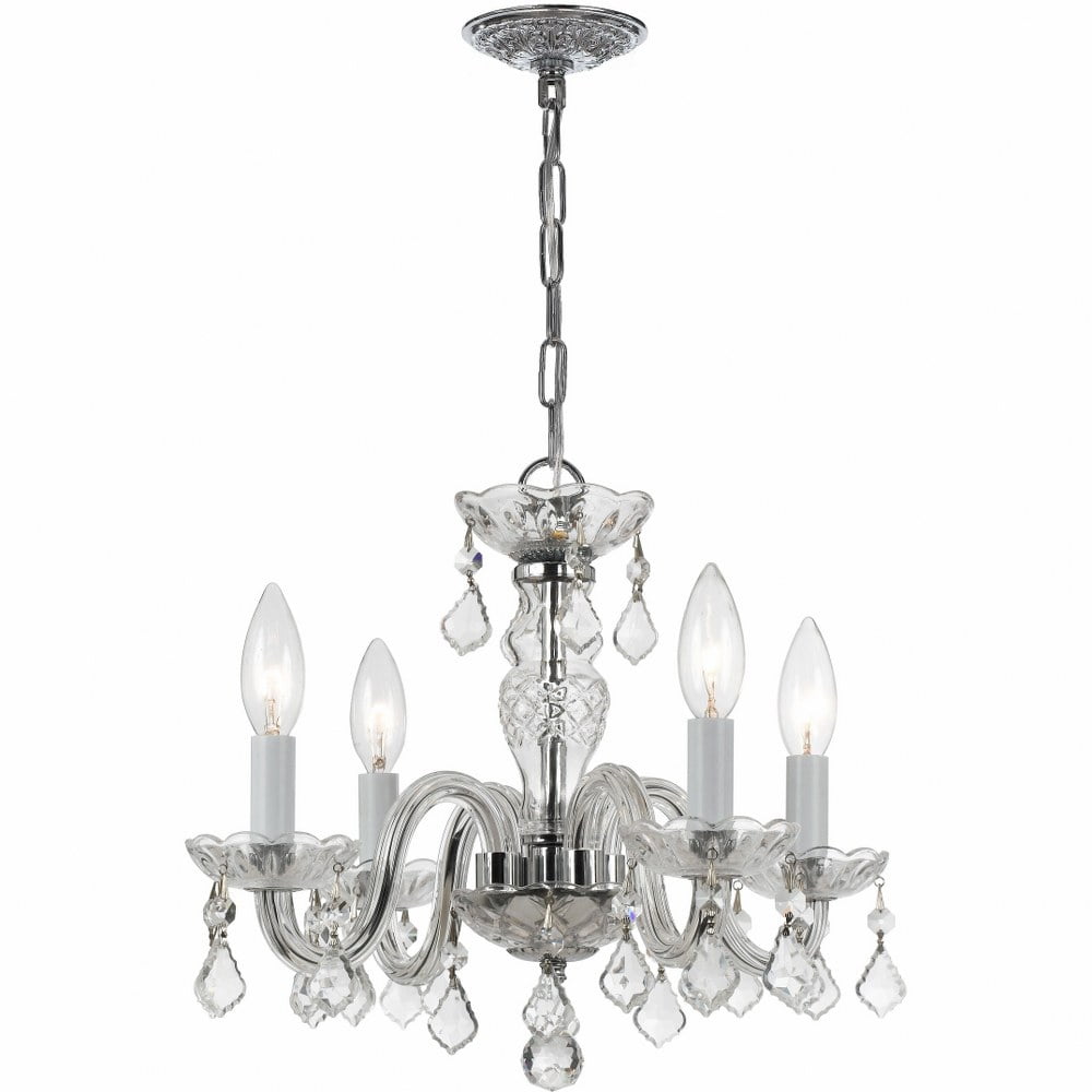 Elegant Mini 4-Light Polished Chrome Chandelier with Clear Hand Cut Crystals