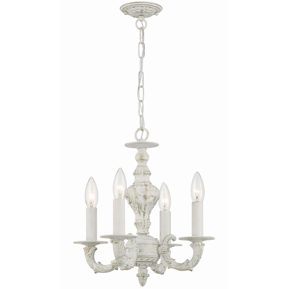 Antique White Mini Crystal 4-Light Chandelier