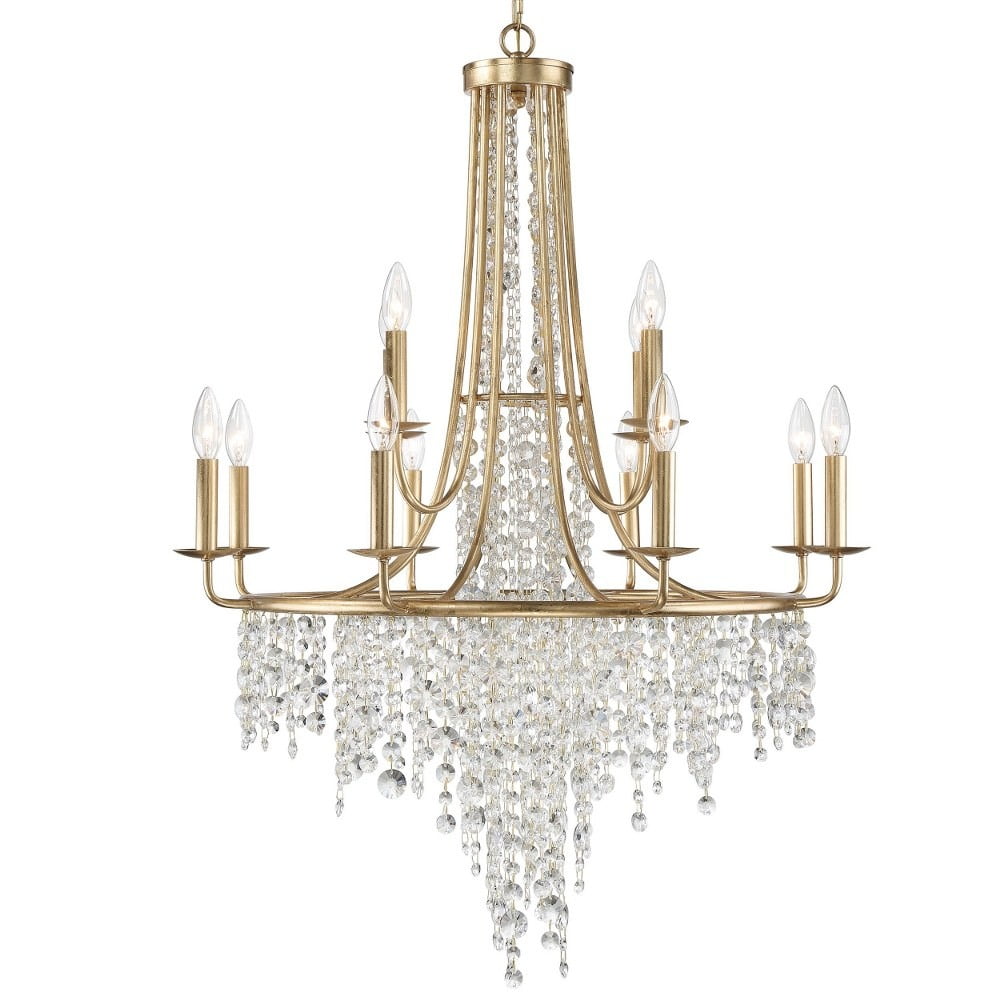 Antique Gold 12-Light Crystal Candle Chandelier