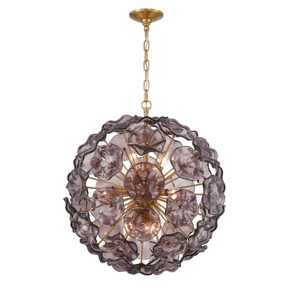 ESM-4006-AG-SM Crystorama Lighting Esme - 9 Light Pendant-25.25 Inch Tall and 22.5 Inch Wide-Aged Brass Finish-Smoked Glass Color