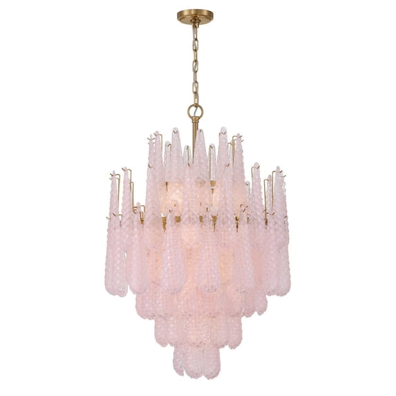 OLL-6006-AG-BH Crystorama Lighting Ollie - 16 Light Chandelier-36.75 Inch Tall and 26.25 Inch Wide-Aged Brass Finish-Blush Glass Color