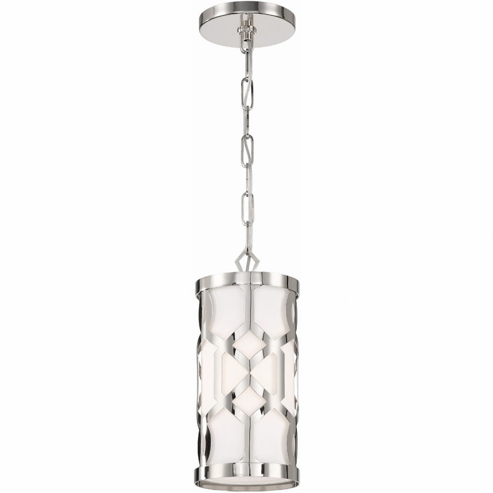 Polished Nickel Mini Drum Pendant with White Silk Shade