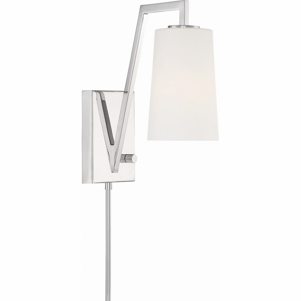 Sleek Polished Nickel 1-Light Dimmable Sconce with White Glass Shade