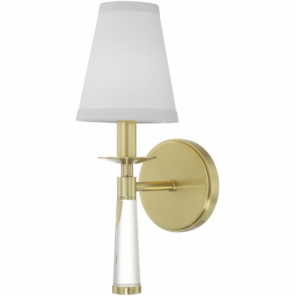 Aged Brass and White Silk Shade Wall Sconce
