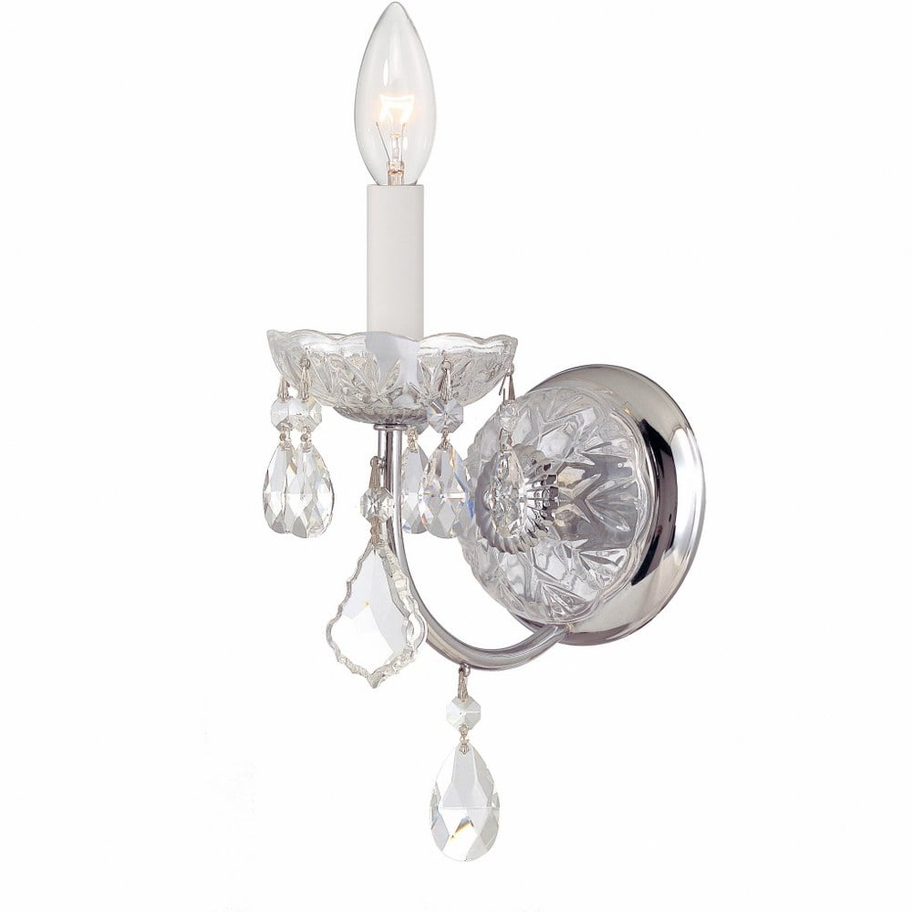 Imperial Elegance Polished Chrome 1-Light Sconce with Clear Hand Cut Crystals