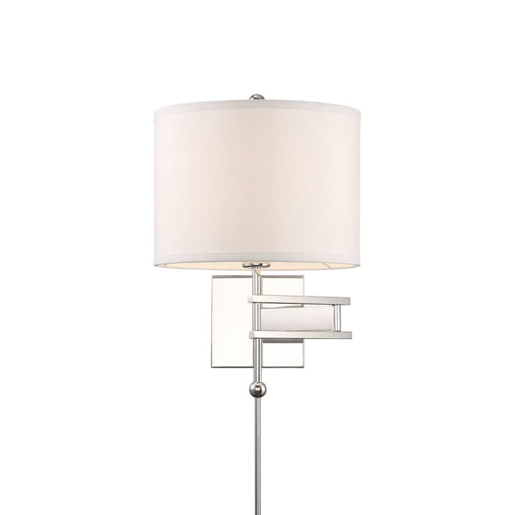 MAR-A8031-PN Crystorama Lighting Marshall - 1 Light Swing Arm Wall Light with Fabric Drum Shade-Polished Nickel Finish