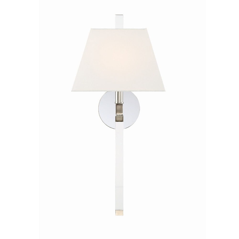 Elegant Polished Nickel Single-Light Sconce with White Silk Shade
