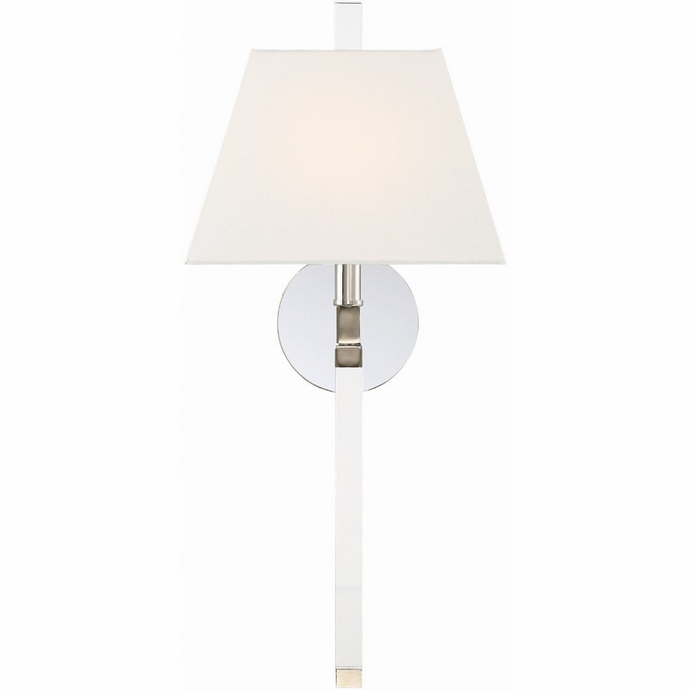 Elegant Polished Nickel Single-Light Sconce with White Silk Shade