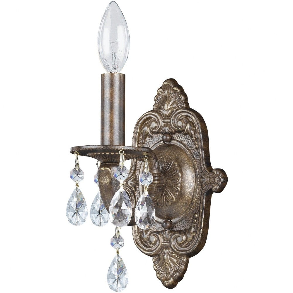 Venetian Bronze Dimmable Wall Sconce with Clear Handcut Crystal