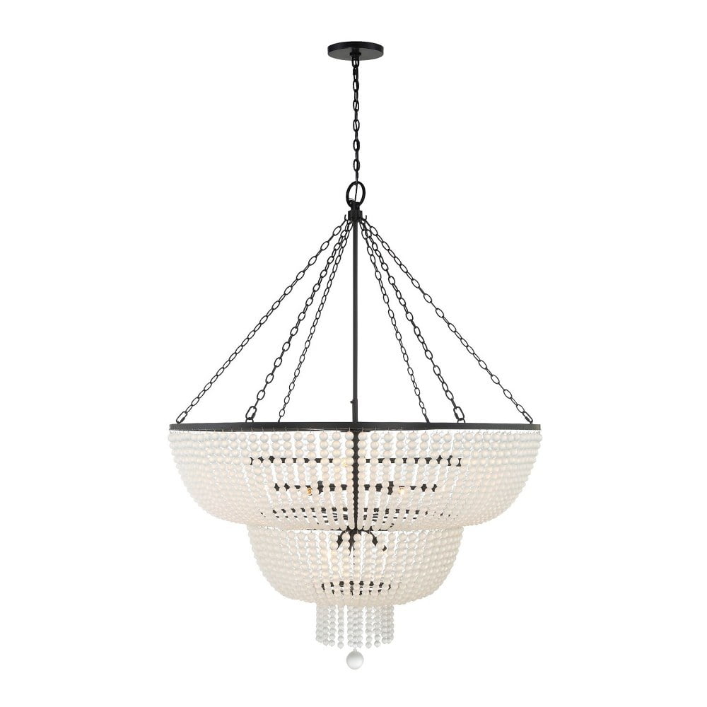 Rylee Matte Black 15-Light Chandelier with Frosted Glass Beads