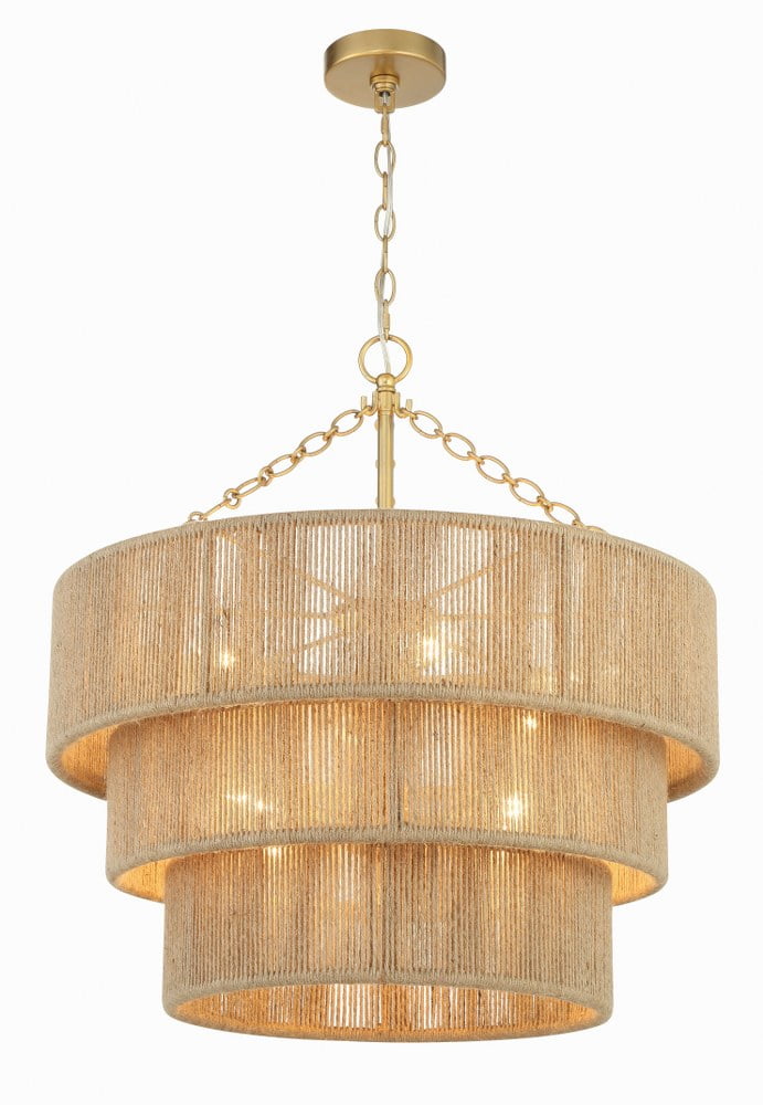 Shyla Soft Gold 10-Light Tiered Jute Chandelier
