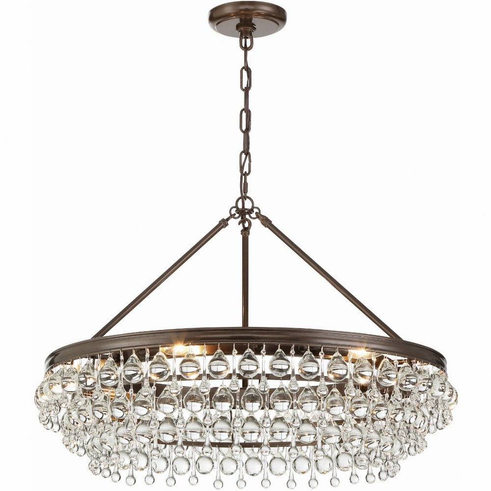 Vibrant Bronze 6-Light Chandelier with Clear Crystal Drops