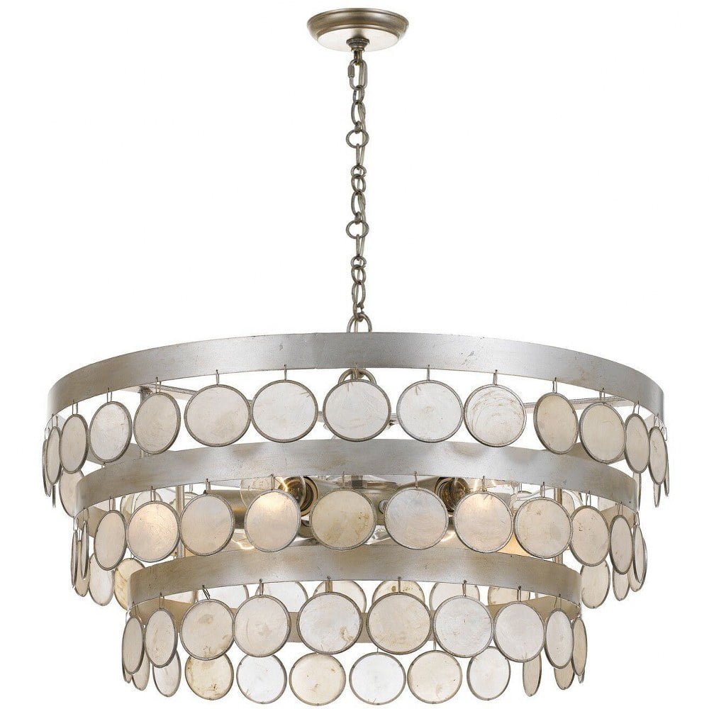 Antique Silver 6-Light Chandelier with Capiz Shell Accents