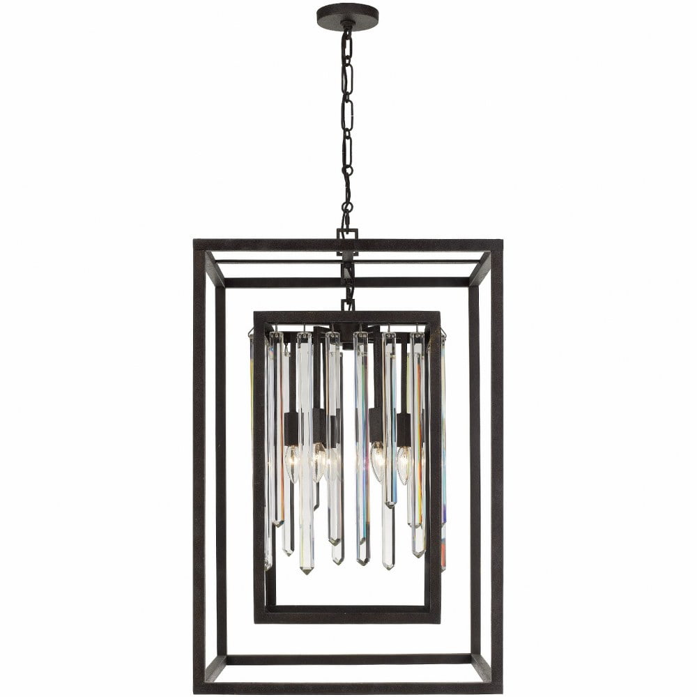 Mini Forged Bronze 6-Light Chandelier with Hand-Cut Crystal Accents