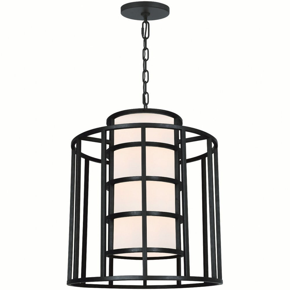 Matte Black Silk Shade Drum Chandelier with 6 Lights