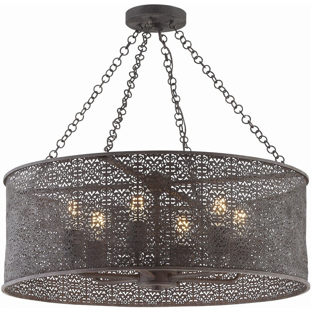 Jasmine Forged Bronze Filigree Drum Chandelier with 6 Lights