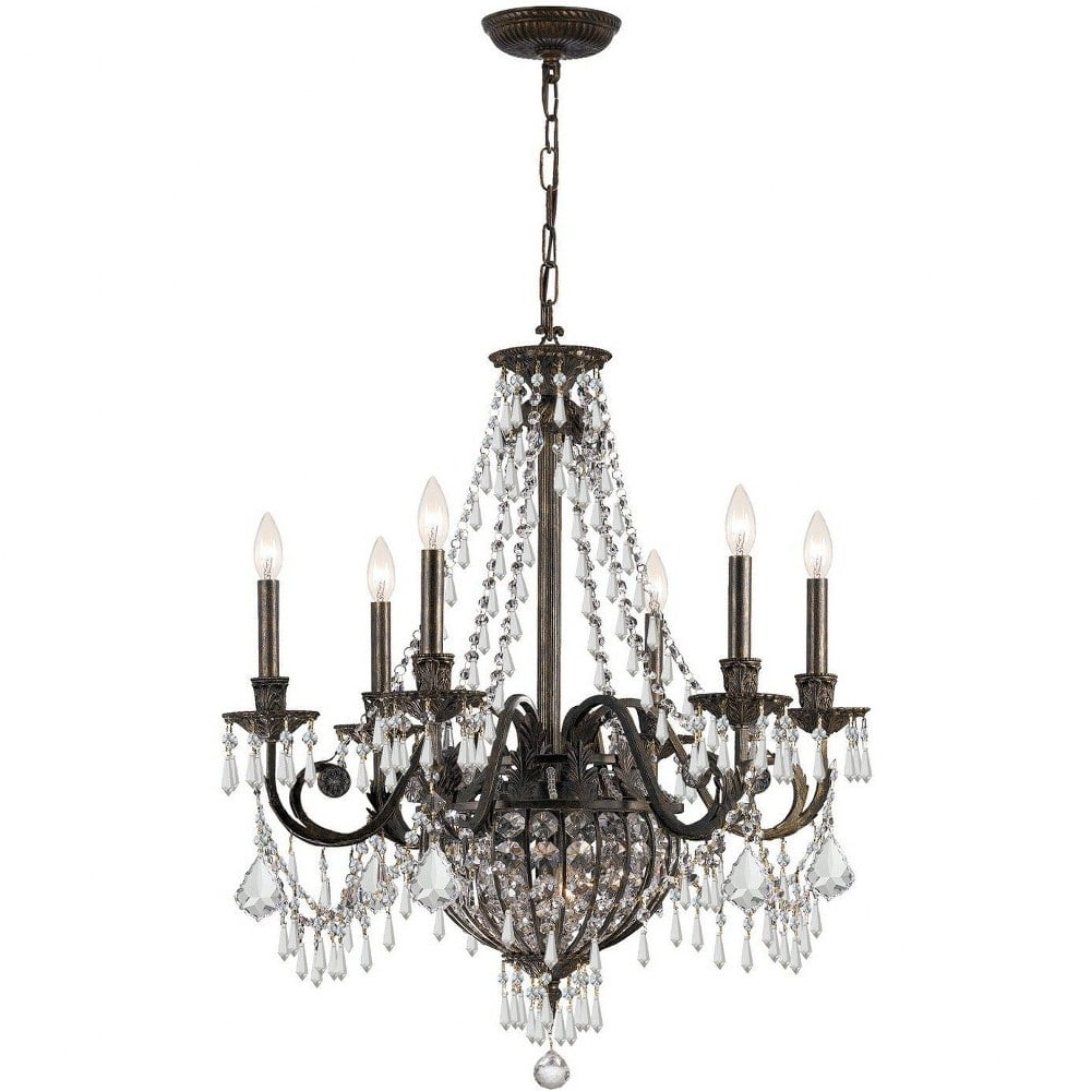 English Bronze and Crystal 6-Light Victorian Chandelier