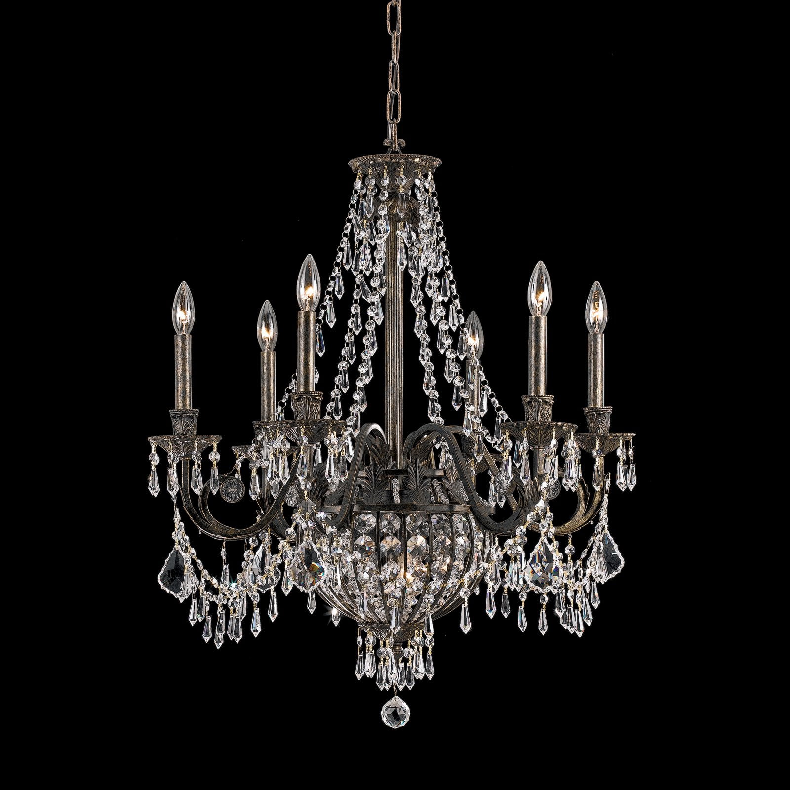 English Bronze and Crystal 6-Light Victorian Chandelier