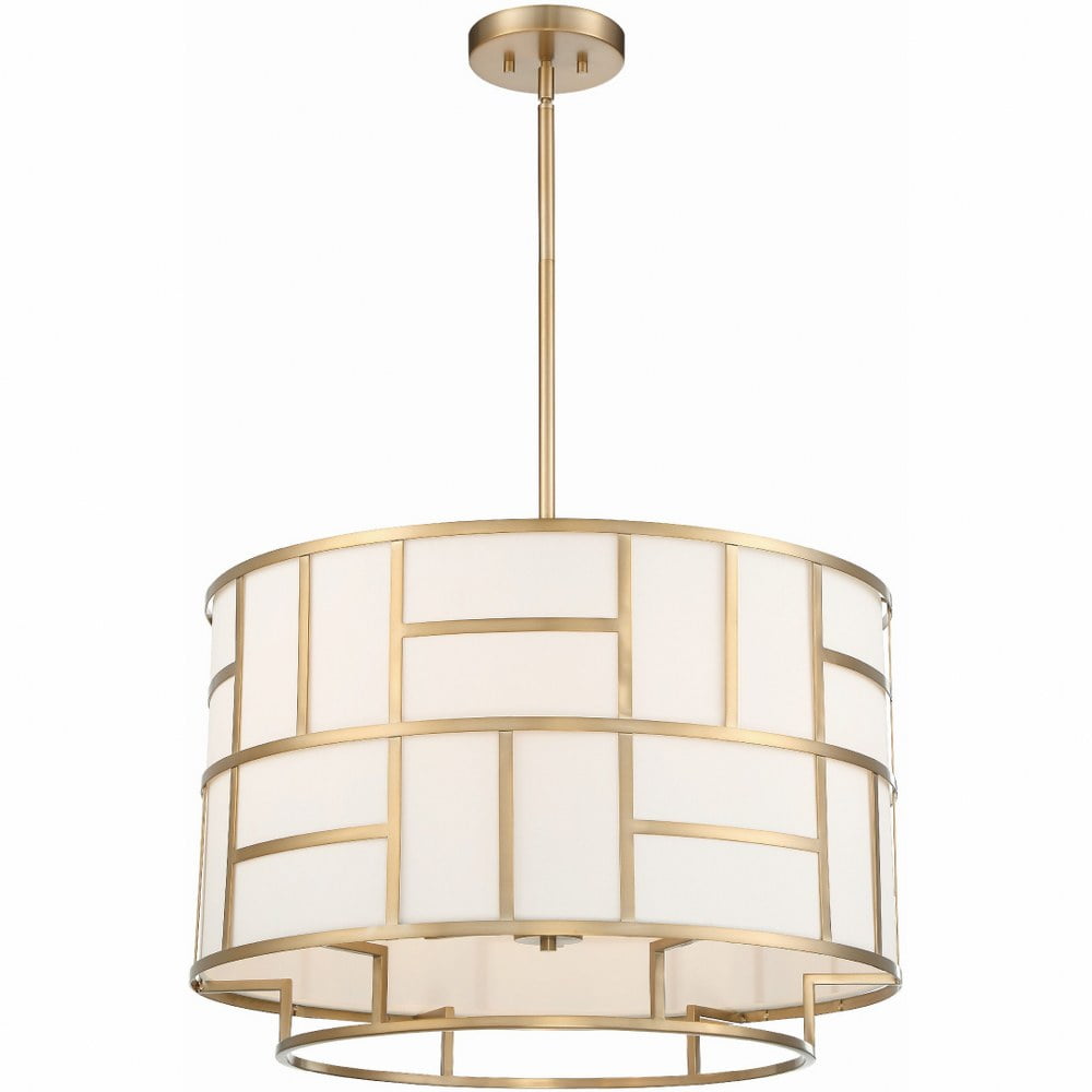 Vibrant Gold 6-Light Chandelier with White Silk Shade