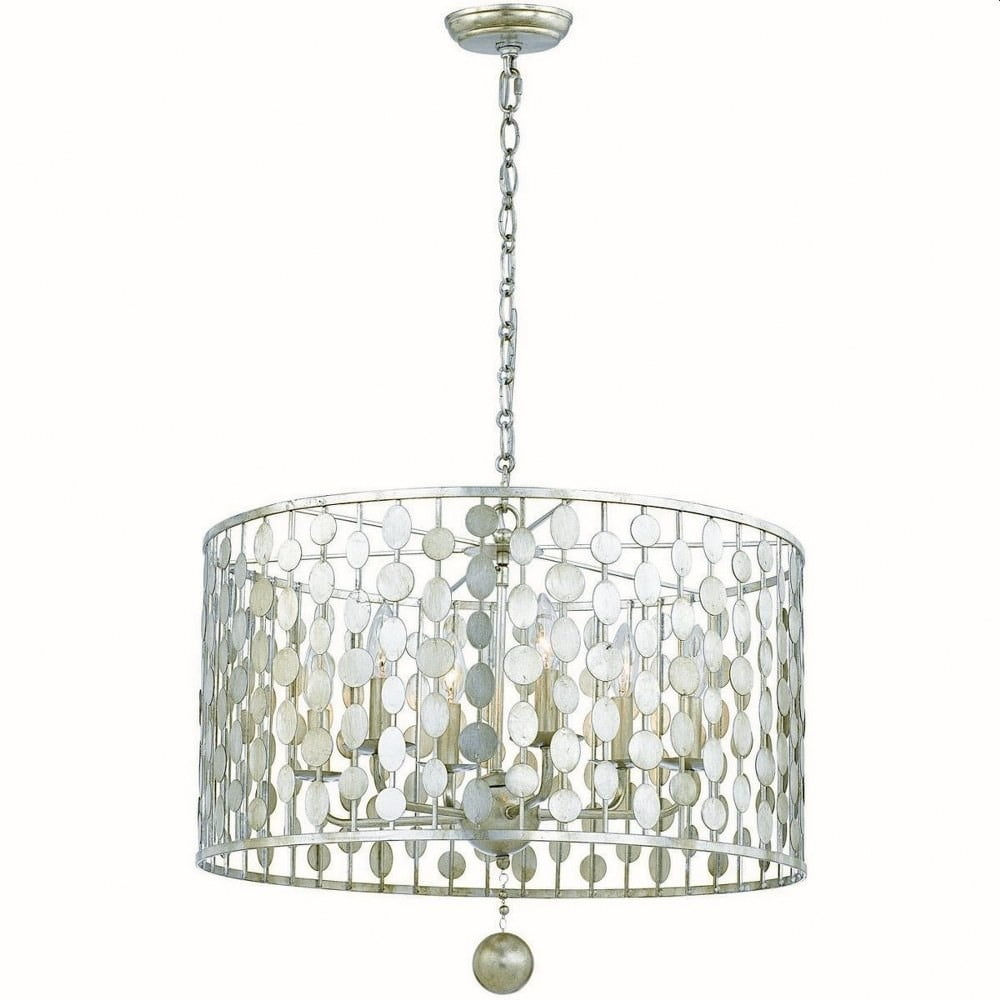 Elegant Antique Silver 6-Light Crystal Chandelier with Dimmable Candelabra Bulbs
