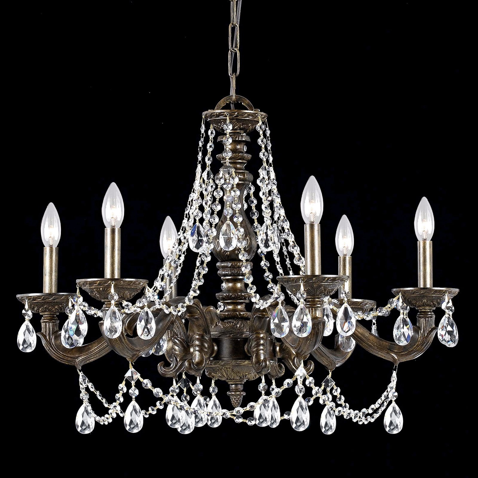 Venetian Bronze and Crystal 6-Light Chandelier