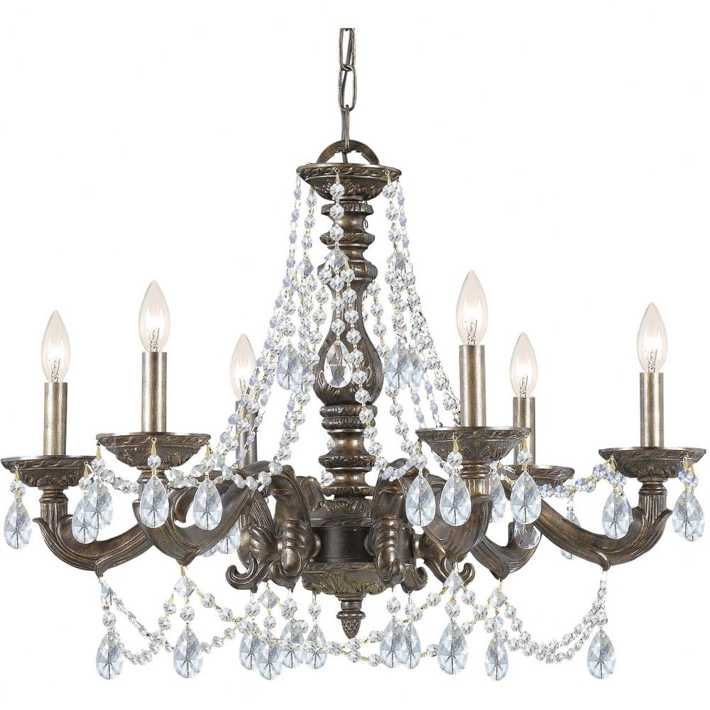 Venetian Bronze and Crystal 6-Light Chandelier
