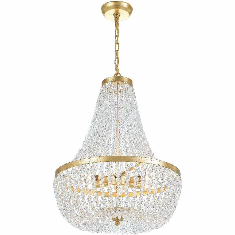 Mini Antique Gold 6-Light Chandelier with Natural Wood Beads