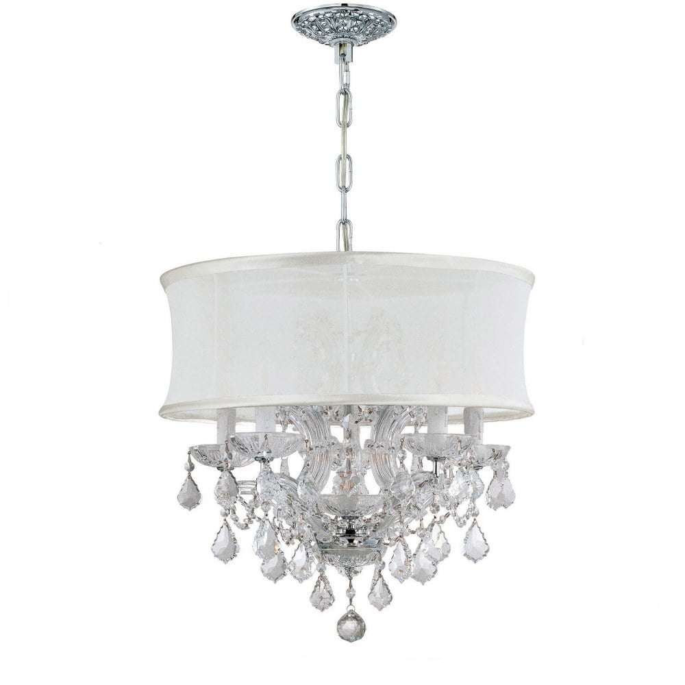 Mini Chrome 6-Light Chandelier with White Silk Shade and Crystal Accents
