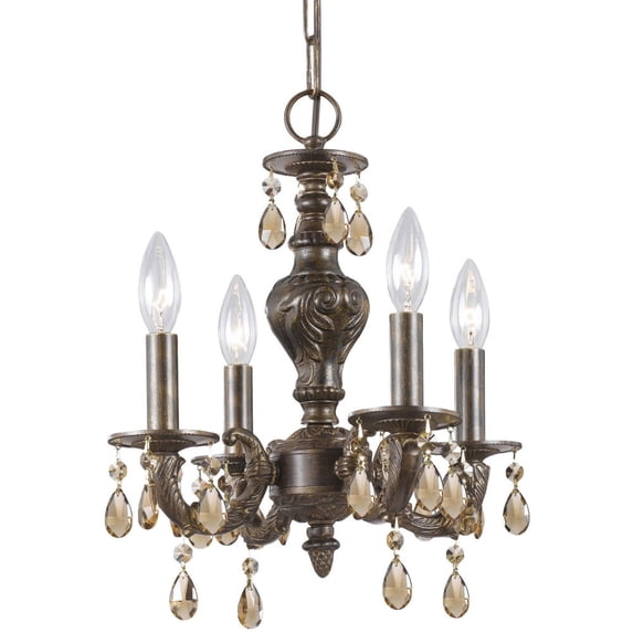 5024-VB-GT-MWP Crystorama Lighting Sutton Collection - Four Light Mini-Chandelier-Golden Teak Crystal Color-Majestic Wood Polished Crystal