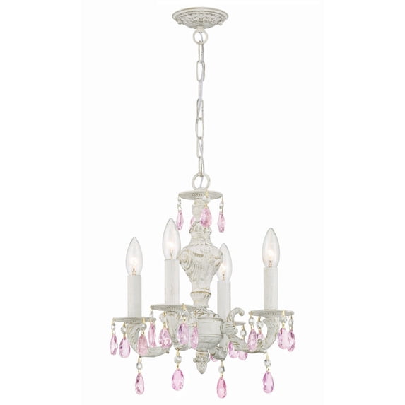 5024-AW-RO-MWP Crystorama Lighting Sutton Collection - Four Light Mini-Chandelier-Rose Crystal Color-Majestic Wood Polished Crystal Type-Antique White