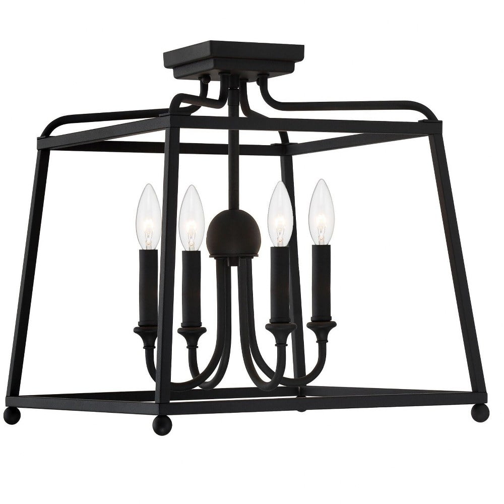 Sylvan 16'' Black Forged Glass 4-Light Flush Mount