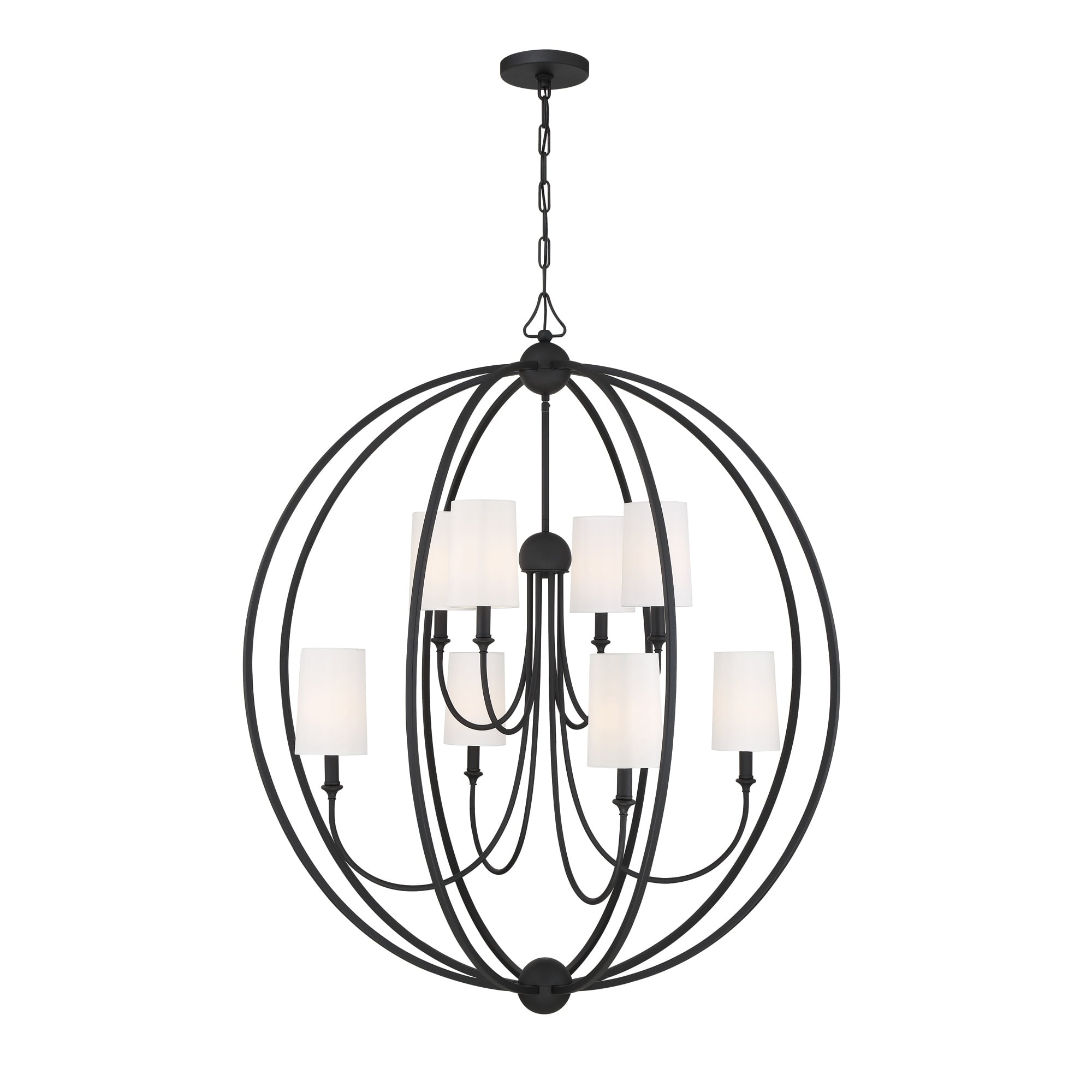 Sylvan Black Forged 8-Light Chandelier with Ivory Silk Shades