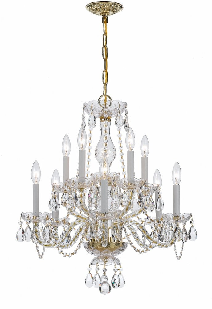 Polished Brass and Crystal 10-Light Traditional Chandelier