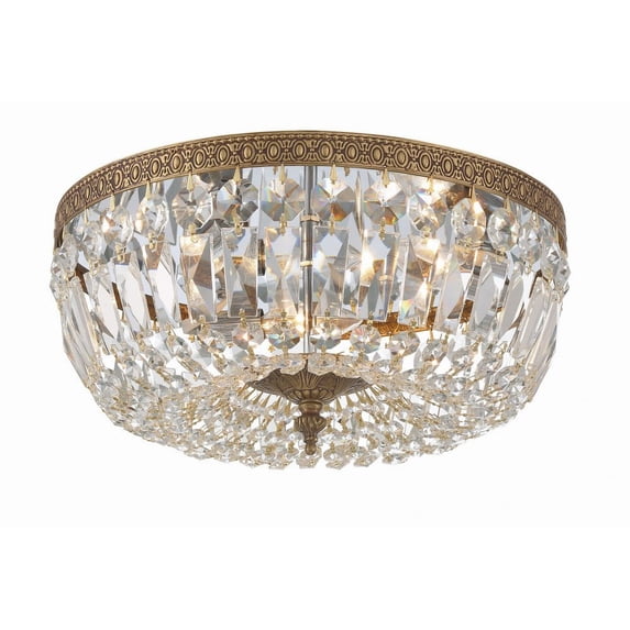 714-OB-CL-S-Crystorama Lighting-3 Light Flush Mount in Classic Style - 14 Inches Wide by 7.5 Inches High-Olde Brass Finish-Swarovski Strass Crystal