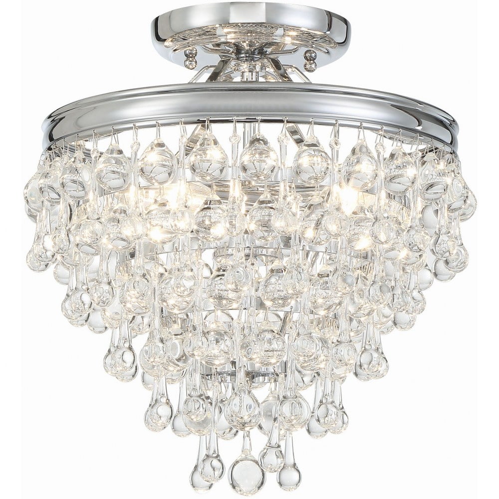 Calypso Polished Chrome 3-Light Semi-Flush Mount with Clear Glass Drops