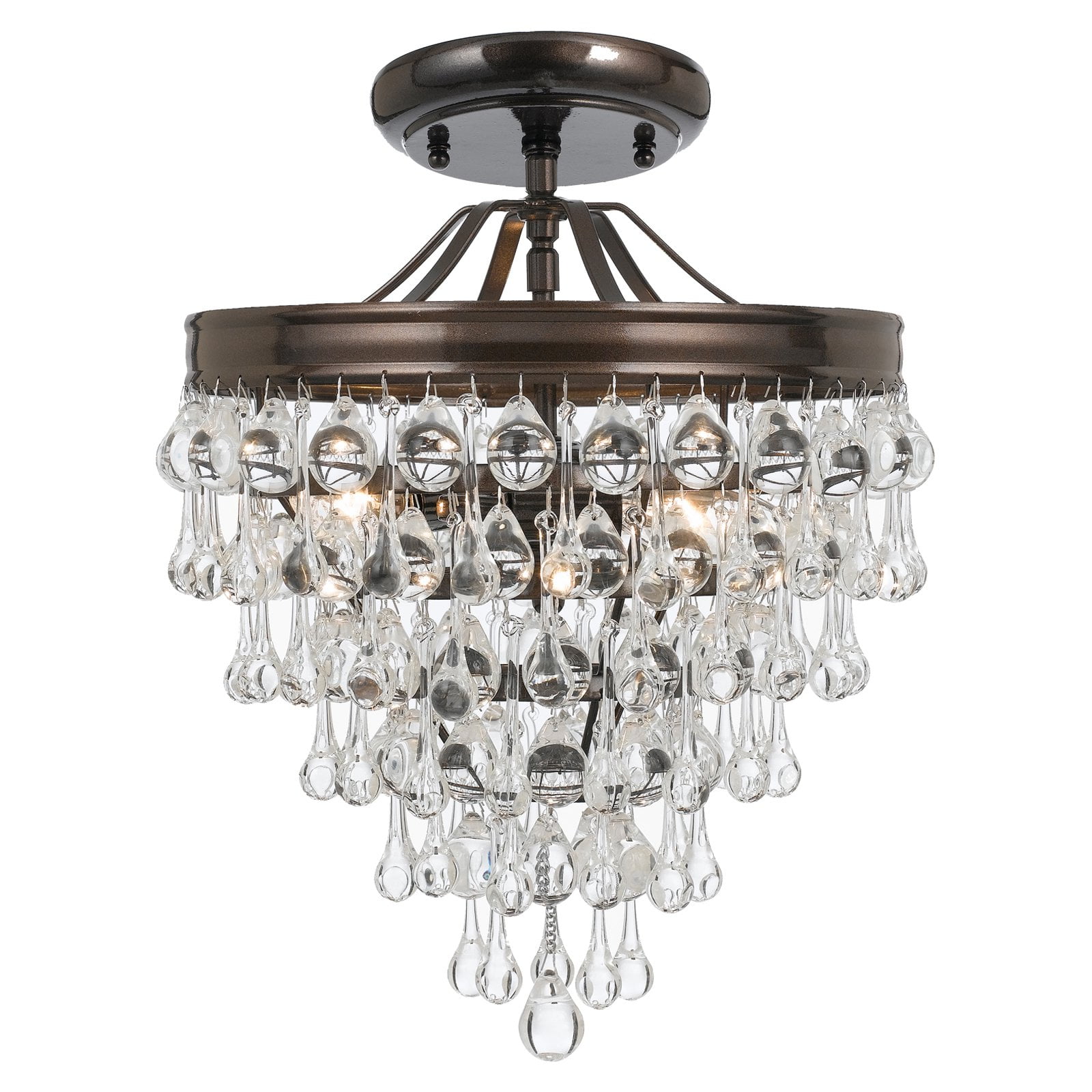 Calypso Vibrant Bronze 3-Light Semi-Flush Mount with Clear Glass Drops