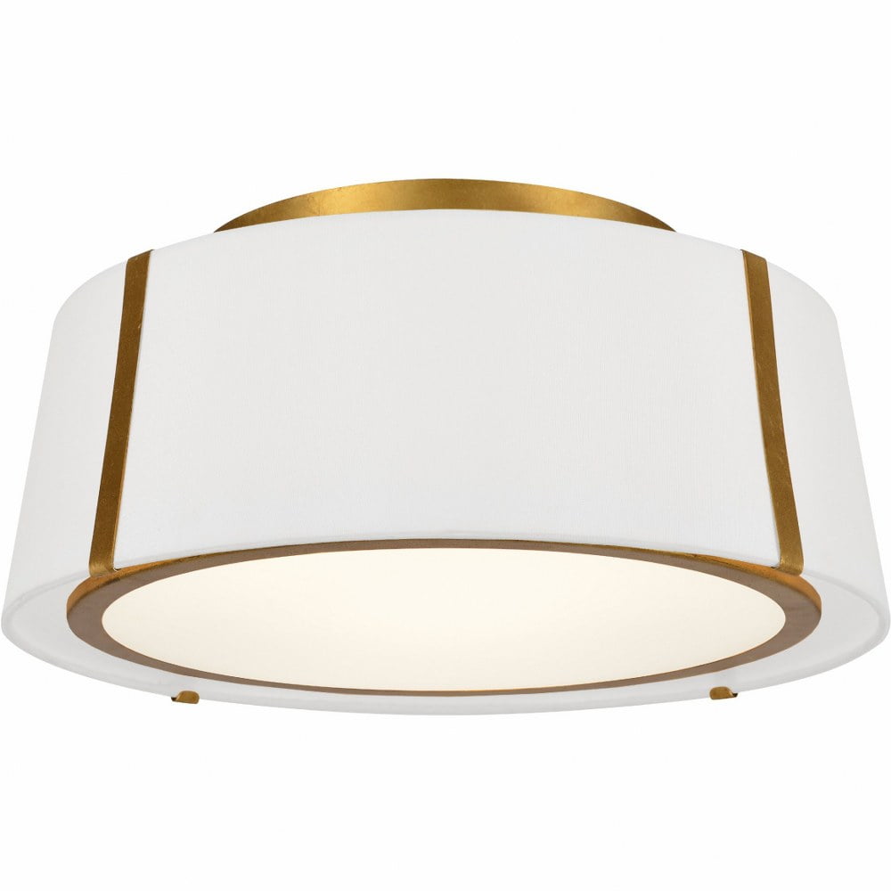 Antique Gold and White Silk Drum Ceiling Light