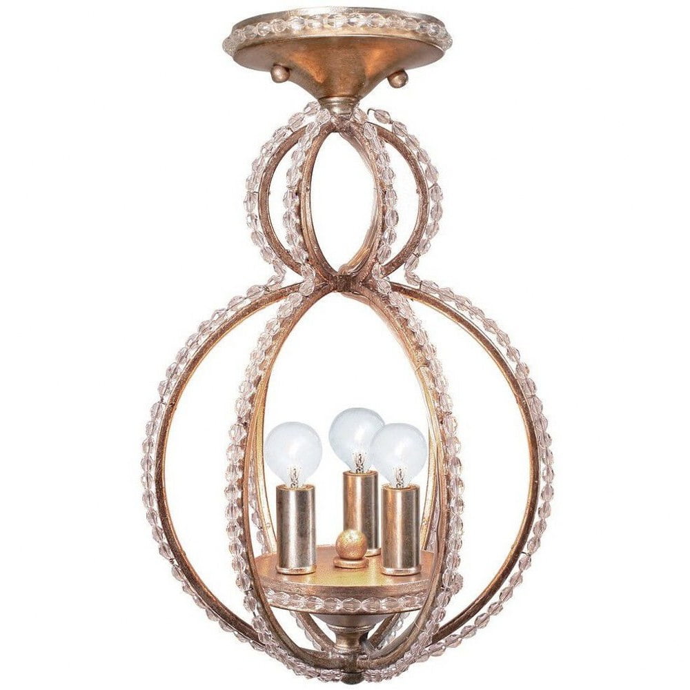 Distressed Twilight Crystal Beaded 3-Light Semi Flush Mount