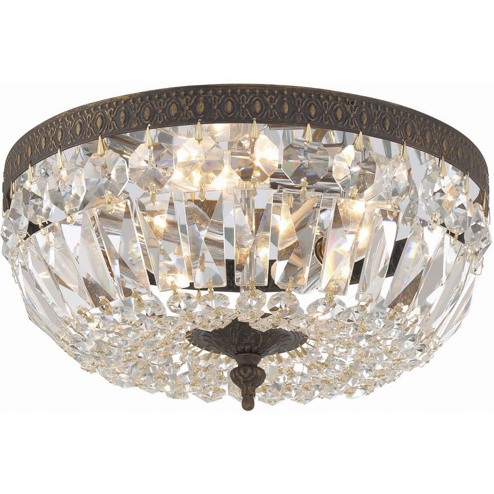 English Bronze 12" Flush Mount Ceiling Light with Crystals