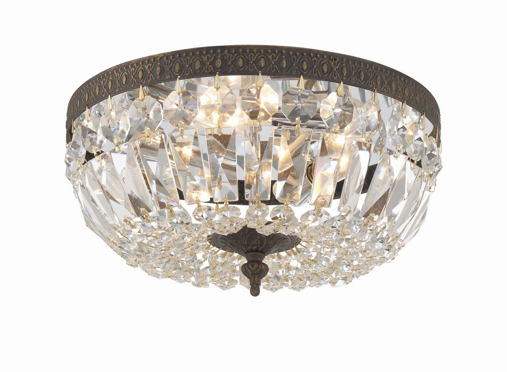 English Bronze Flush Mount with Clear Italian Crystals