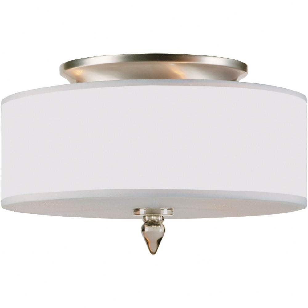 Luxo Satin Nickel Crystal Drum Ceiling Mount Light
