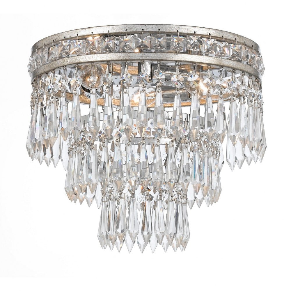 Mercer Olde Silver 3-Light Crystal Flush Mount Ceiling Fixture