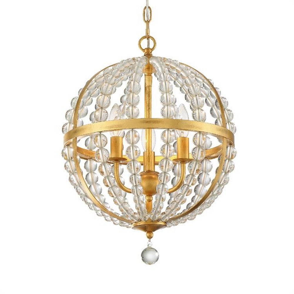 Antique Gold and Clear Glass 3-Light Chandelier