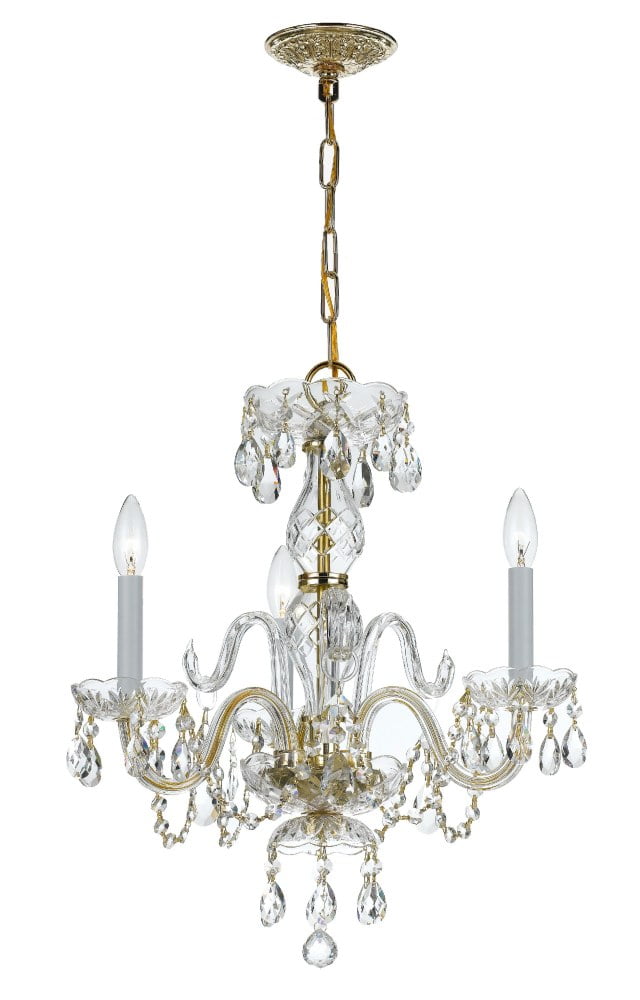 Elegant Mini 3-Light Chandelier in Polished Brass with Hand Cut Crystals