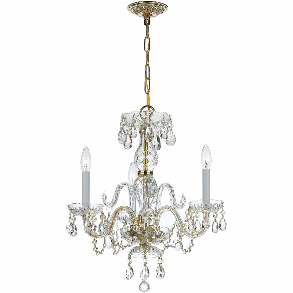Elegant Mini 3-Light Chandelier in Polished Brass with Hand Cut Crystals