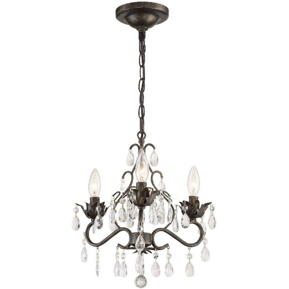 Elegant English Bronze Mini Chandelier with Clear Hand-Cut Crystals