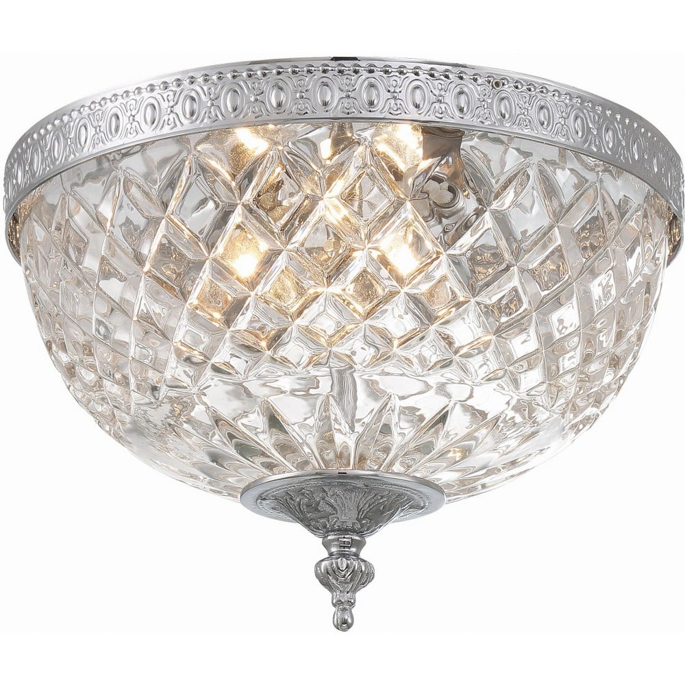 Chrome Crystal Bowl 2-Light Incandescent Flush Mount